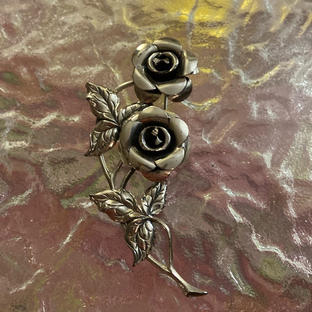 Vintage Beau sterling Rose brooch
